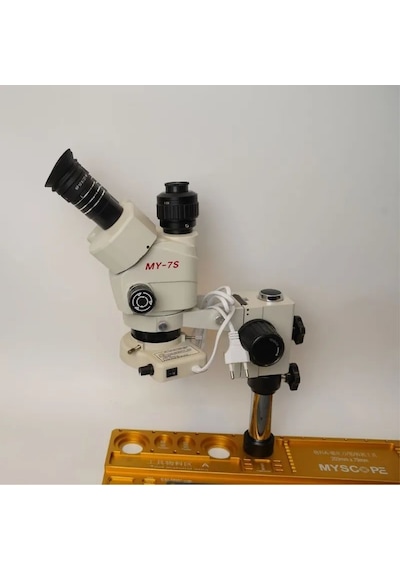 Myscope Td-7s Kamera Yuvalı Profesyonel Trioküler Beyaz Kafa Tamir Mikroskobu Geniş Gold Çalışma Tablası My-7s