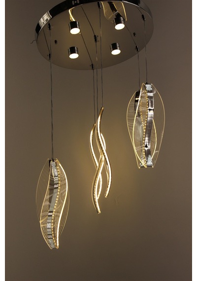 Krom Çemberli Seri 7li Estetik Kavisli Ve Oval Akrilik Model Akrilik Modern Ledli Sarkıt Gümüş