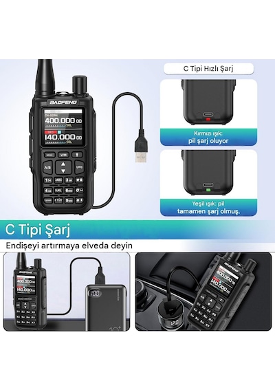 Baofeng Mını-5 Dual Band El Telsizi 2200mah Type-c Bataryalı Bluetooth Programlama Siyah