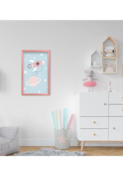 Bk Home Uzay Aracı Tasarımlı Dekoratif Pembe Ahşap Çerçeveli Çocu (495494051)