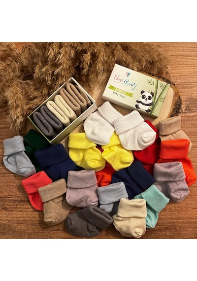 Novibaby 3'lü Bambu Yenidoğan Bebek Çorabı I White Orange I 0-6 a "Karışık Renkli"
