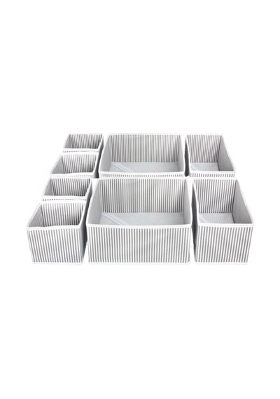 8 Li Çekmece Düzenleyici Organizer Dekoratif Sepet Hurç 8 Li Çekmece Çizgili Genel