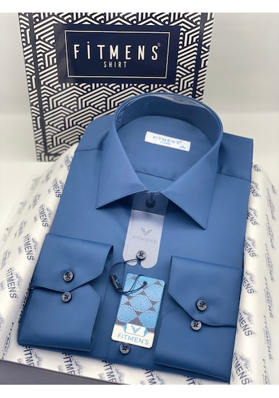 Fitmens Klasik Uzun Kol Cepsiz Likralı Rahat Kumaş Erkek Gömlek Fs-004517 - Açık Lacivert-3194
