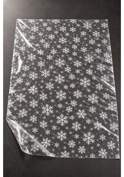Yılbaşı Kar Tanesi Baskılı Şeffaf Jelatin, 2li Paket, 100x130 Cm, Yeniyıl Hediye Paketleme Jelatini