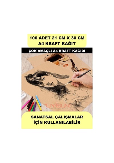 100 Adet A4 Kraft Kağıt 21x30 100 Gr. Yazıcı Uyumlu, Vintage Resim Kağıdı, Çocuk Etkinlik Kağıdı