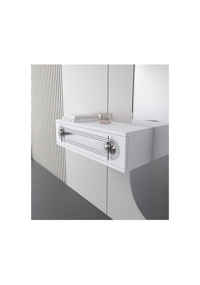 Işık 70cm Duvara Monte Kapaklı Raflı Modern Dresuar Beyaz-gümüş Beyaz-gümüş