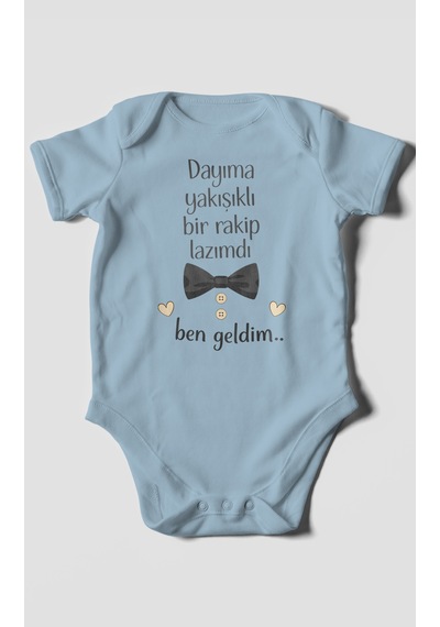 Morivokids Dayıya Özel Kısa Kollu Bebek Body %100 Pamuk Bebe Mavisi