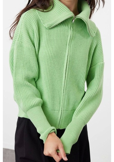Ersefa Kadın Modern Tarz Oversize Devrik Yaka Regular Triko Hırka Mint