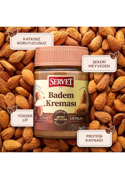Servet Şeker İlavesiz Badem Kreması 315 Gr 3'lü Paket