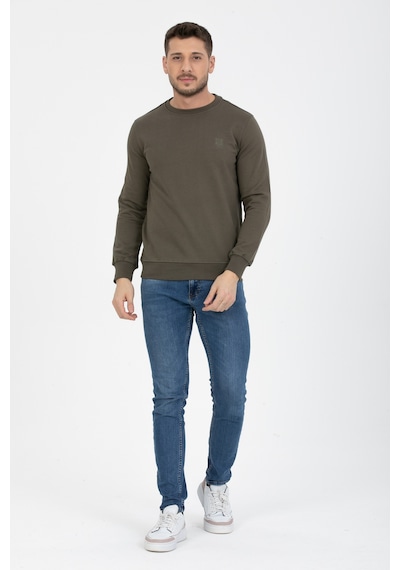 3 İplik Diagonel Uzun Kollu Sweatshırt Khaki Çok Renkli