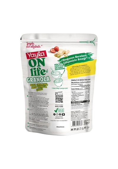 Yayla Onlife Beyaz Çikolatalı Antep Fıstıklı Ve Çilekli Granola 200 G X3
