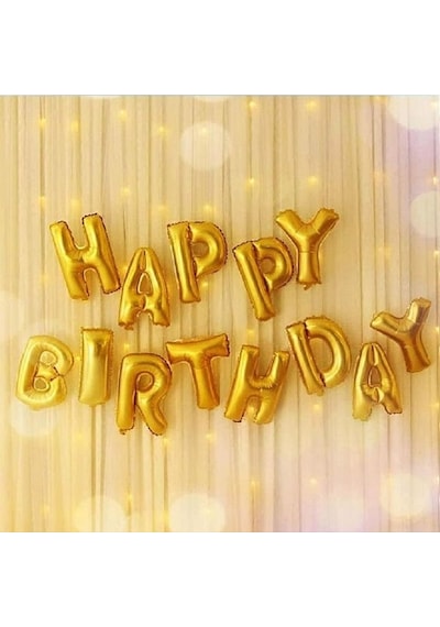 Altın Happy Bırthday Folyo Balon Doğum Günü Partisi Gold Renk Fol Karışık/Çok Renkli