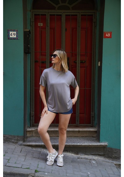 Elaxi Modal Kumaş T-shirt Gri