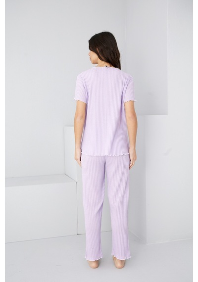 Siyah İnci Mevsimlik İnce Fiyonklu Pijama Takım7879 Lila