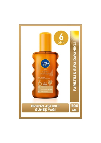 Sun Spf6 Bronzlaştırıcı Güneş Yağı 200 Ml,altın Rengi Ve Parıltılı,suya Dayanıklı,e Vitamini,karoten