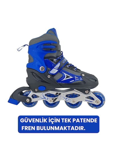 Vr1 - Metal 2+2 Işıklı 3in1 Ayarlanabilir Çocuk Pateni 2+1+1 / 2+2 Silikon Tekerli Uç Korumalı Mavi