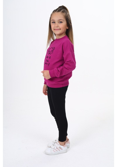 Toontoy Kids Toontoy Kız Çocuk Nakışlı Taytlı Takım Mürdüm