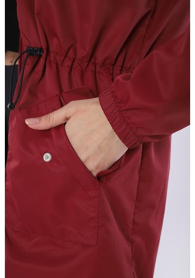 Escetic Kadın Bordo Rüzgarlık Sabit Kapüşonlu Desenli Astarlı Su İtici Mevsimlik İnce Ceket 6562-3580-bordo Bordo