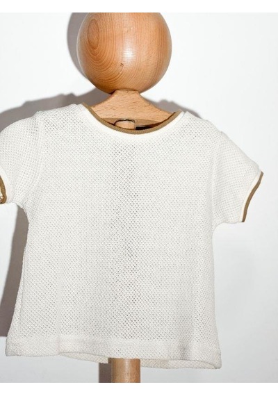 Nanica Kids Erkek Çocuk Ajurlu İnce Düz Triko T-shirt-15726 Bej