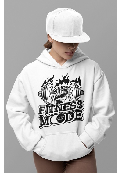 Sevbano Fitness Mode On Bodybuilding Gym Baskılı Unisex Oversize Sporcu H beyaz