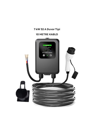 7 Kw 32a Duvar Tipi Elektrikli Araç Şarj Cihazı , Ev Şarj İstasyonu, 10 Metre Kablo