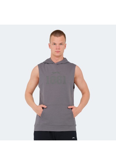 Slazenger VASILISA Erkek Kolsuz Kanguru Cepli Koyu Gri Tişört
