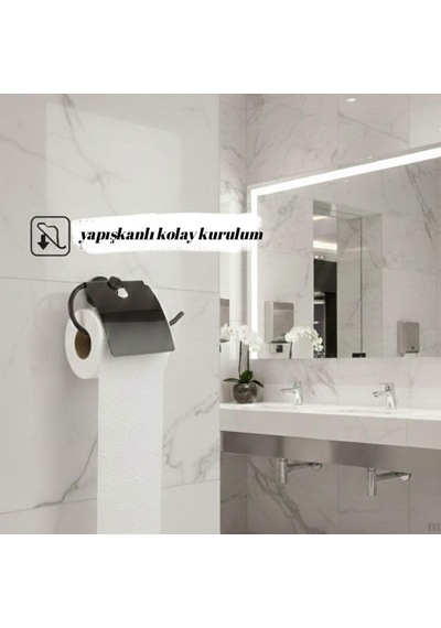 Yapışkanlı Tuvalet Kağıdı Askısı Kapaklı Paslanmaz Metal Wc Kağıtlık 10 10 Cm Siyah Renk Delmesiz Ko Genel