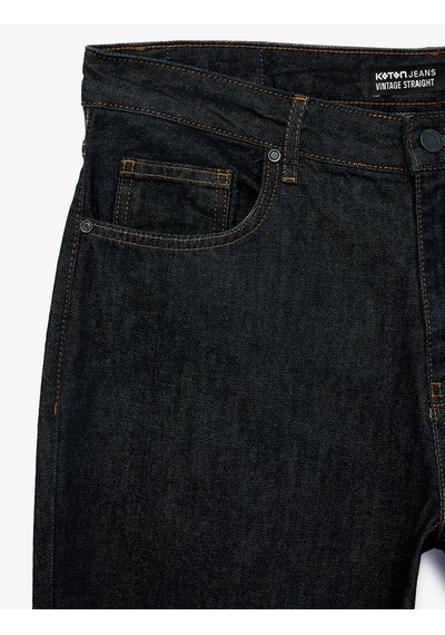 Koton Pamuklu Normal Bel Vintage Straight Fit Jean Pantolon Koyu İndigo 6sam40315nd