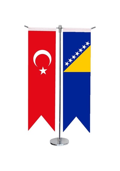 Masa Üstü Kırlangıç Bosna Hersek + Türk Bayrağı + Krom T Direk Ma