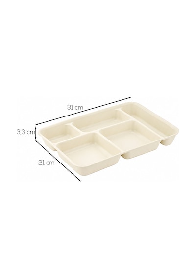 5 Bölmeli Bpa İçermez Lüks Plastik Piknik Yemek Servis Tabağı-tabldot Servis Tabağı Krem -21 31 3,5 Cm