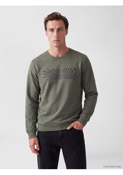 Lcwaıkıkı Classic Yeşil Bisiklet Yaka Baskılı Sweatshirt