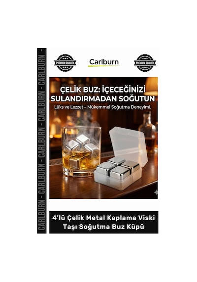 Özel Üretim Gold Lüks Paslanmaz Hediye Seti Şık 4'lü Çelik Metal Kaplama Viski Taşı Soğutma Buz Küpü Çok Renkli