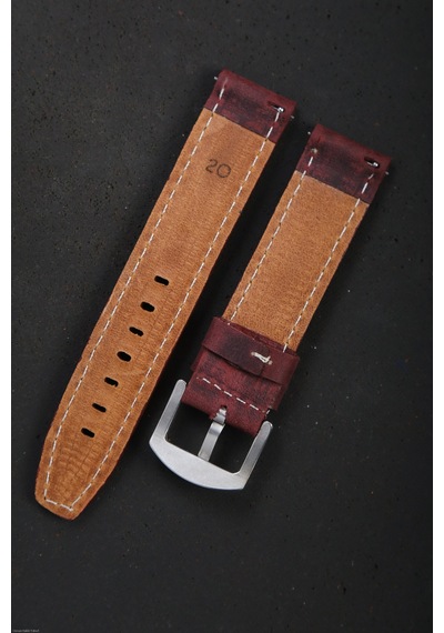 Hakiki Deri 20mm Akıllı Pimli Saat Kordonu Bordo 98765175
