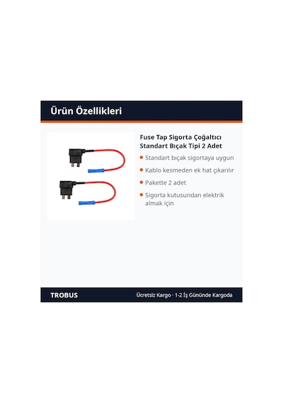 Trobus Fuse Tap Sigorta Çoğaltıcı Standart Bıçak Tipi 2 Adet Diğer