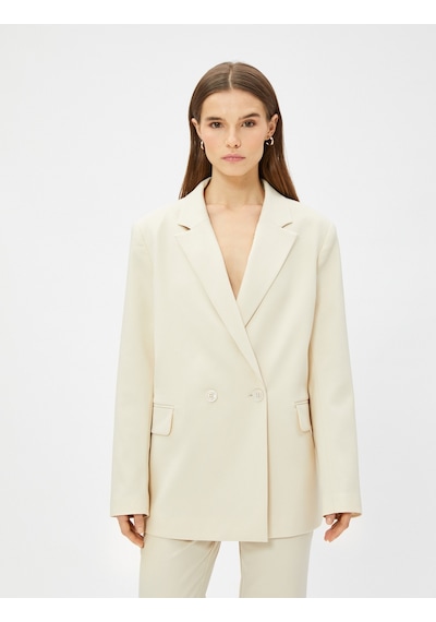 Koton Oversize Blazer Ceket Kruvaze Düğmeli Taş 3sak50091uw 3SAK50091UW080 Taş
