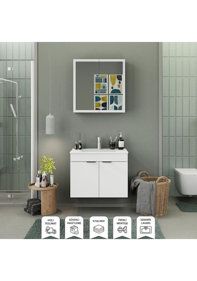 Biani Fix Loft 75 Cm Banyo Dolabı,Seramik Lavabolu, Aynalı,Lavabo Dahil,Mdf,Mat Beyaz Biani Fix Loft 75 Cm Banyo Dolabı,Seramik Lavabolu, Aynalı,Lavabo Dahil,Mdf,Mat Beyaz