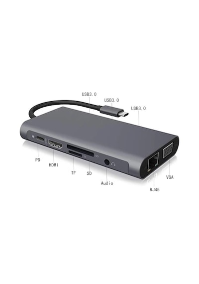 Ally 10 İn 1 Hdmı Vga Rj45 Pd Usb 3.0 Hub Adaptör Çoklayıcı- 5775 Gri