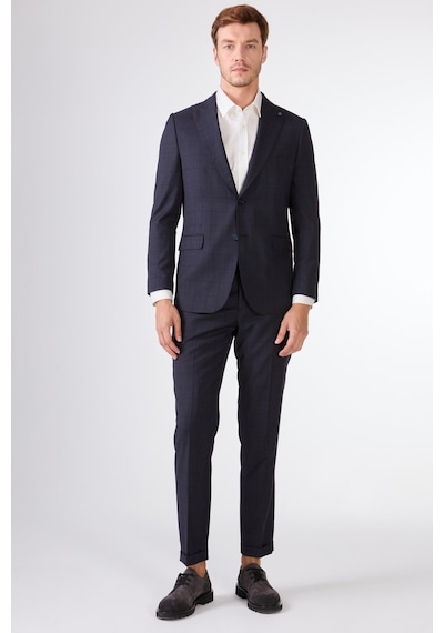 Dufy Koyu Lacivert Balıksırtı Slim Fit Erkek Takım Elbise Lacivert
