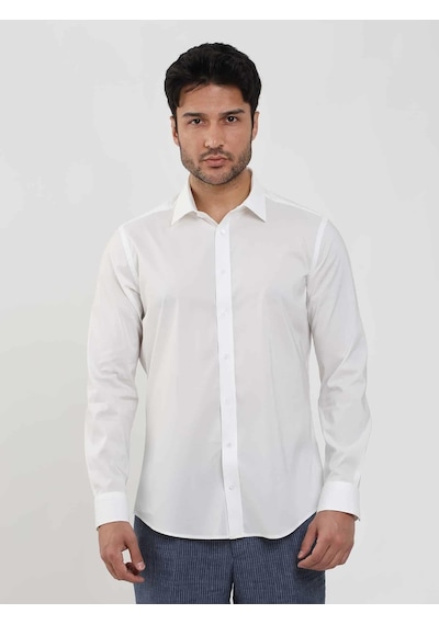 Dufy Beyaz Erkek Slim Fit Düz Klasik Yaka Uzun Kol Gömlek - 103119-beyaz Beyaz
