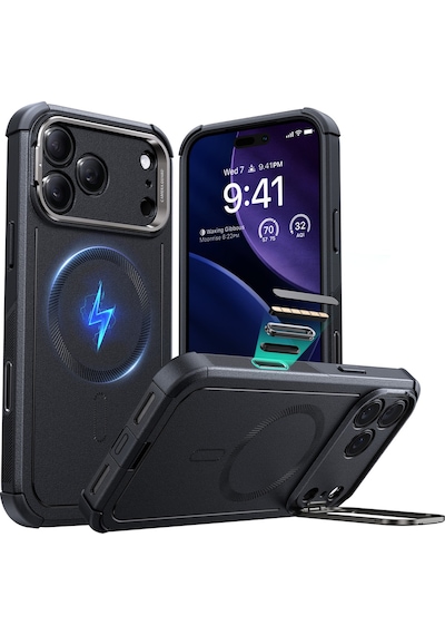 Esr Apple Uyumlu iPhone 17 Pro Cyber Tough Magsafe Stantlı Kılıf - Siyah Siyah