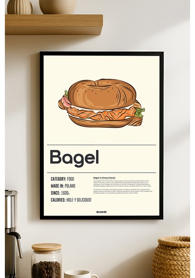 Bagel Ahşap Çerçeveli Poster, Dekoratif Mutfak Duvar Tablosu