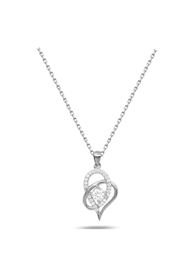Brezza Lusso Jewelry Gümüş Zirkon Taşlı Çift Kalp Kadın Gümüş Kolye 45 CM