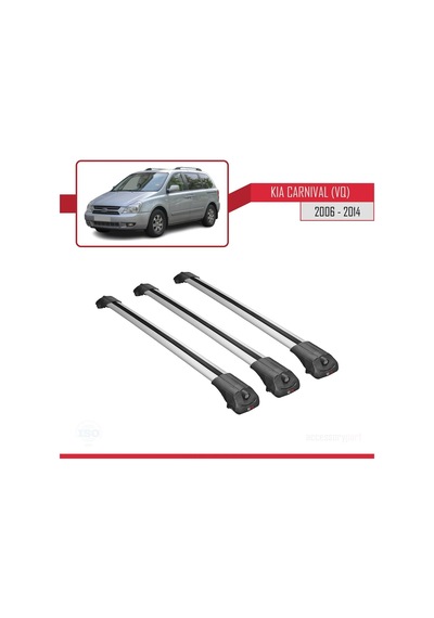 Kia Carnival Vq 2006-2014 Arası İle Uyumlu Ace-1 Ara Atkı Tavan Barı Gri 3 Adet Bar