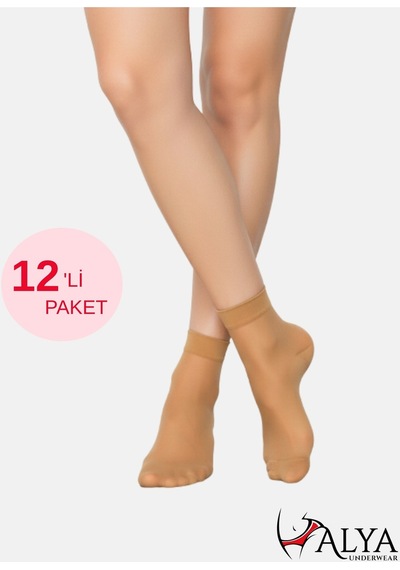 Alya Underwear Kadın Parlak Soket Çorap, 15 Den, Fit - 12'li Paket Ten 57 12'li