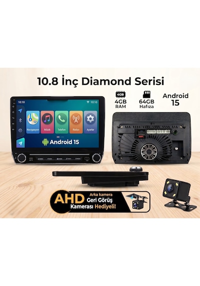 10.8 İnç Diamond Serisi Android Oto Teyp - 4gb Ram / 64gb - Geri Görüş Kamerası  -black- 10.1"