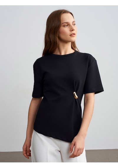 Dilvin 32445 Aksesuar Detaylı Basic T-shirt-siyah Siyah