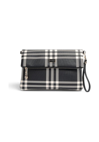 Silver Polo Siyah - Siyah Çizgili Ekose Kadın Portföy Ve Clutch El Çantası Sp1134