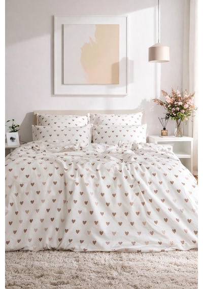 Uçkan Home %100 Pamuk Cozy Hearts Tek Kişilik Nevresim Seti--98 Kırık Beyaz
