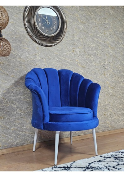 Zafir Tekli İstiridye Beyaz Boyalı Sivriltme Ayak Çay Seti Koltuk Tekli Berjer , Balkon, Salon, Ofis Mavi
