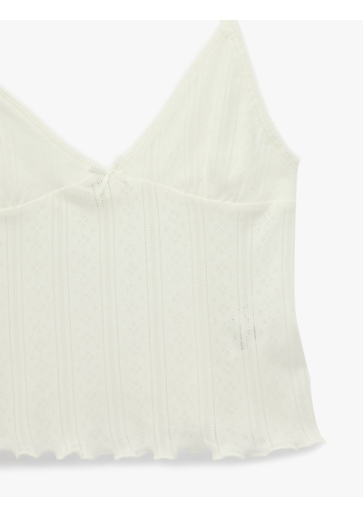 Koton Pamuklu V Yaka Rahat Kesim Askılı Pijama Üstü Ekru 7wlk90011mk